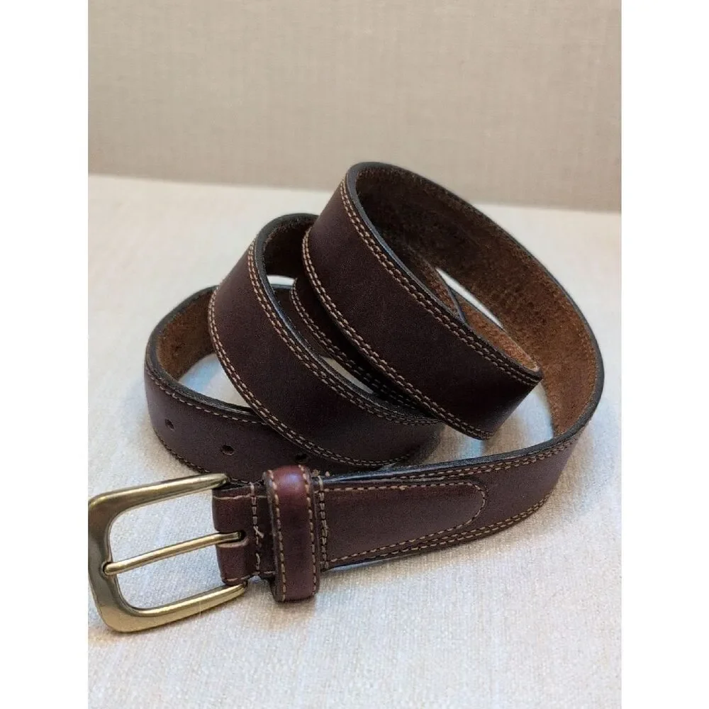 Men's Brown Leather Belt with Solid Brass Buckle Size 52 Made In USA